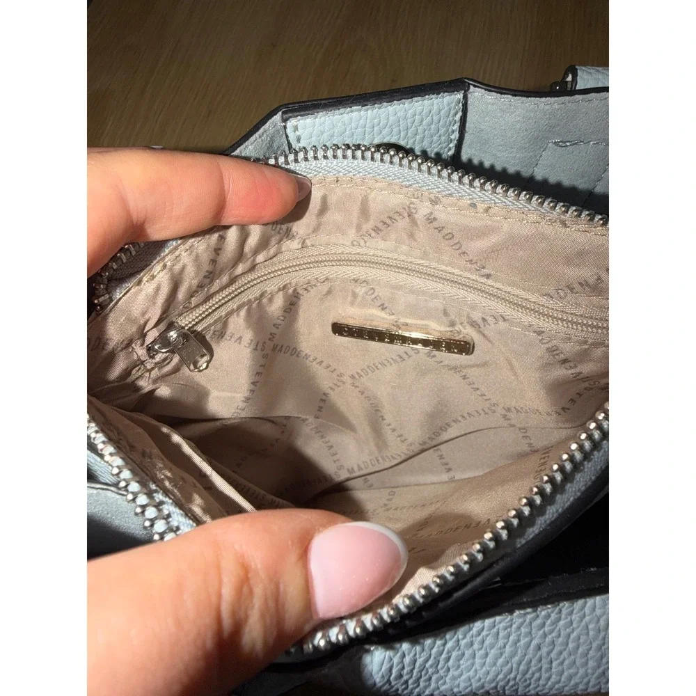 Steve Madden Light Blue Pebbled Satchel Crossbody Bag with Coin Purse Accessory